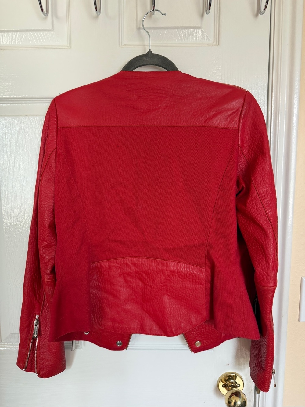 Michael Kors Red Mixed-Media Moto Jacket - Picture 6 of 7
